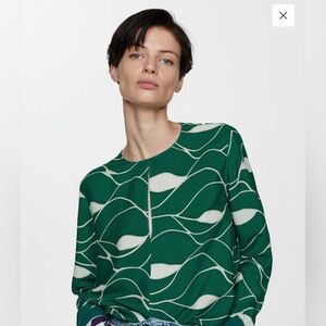 BOW PRINTED BLOUSE Green and White Patterned Sweater